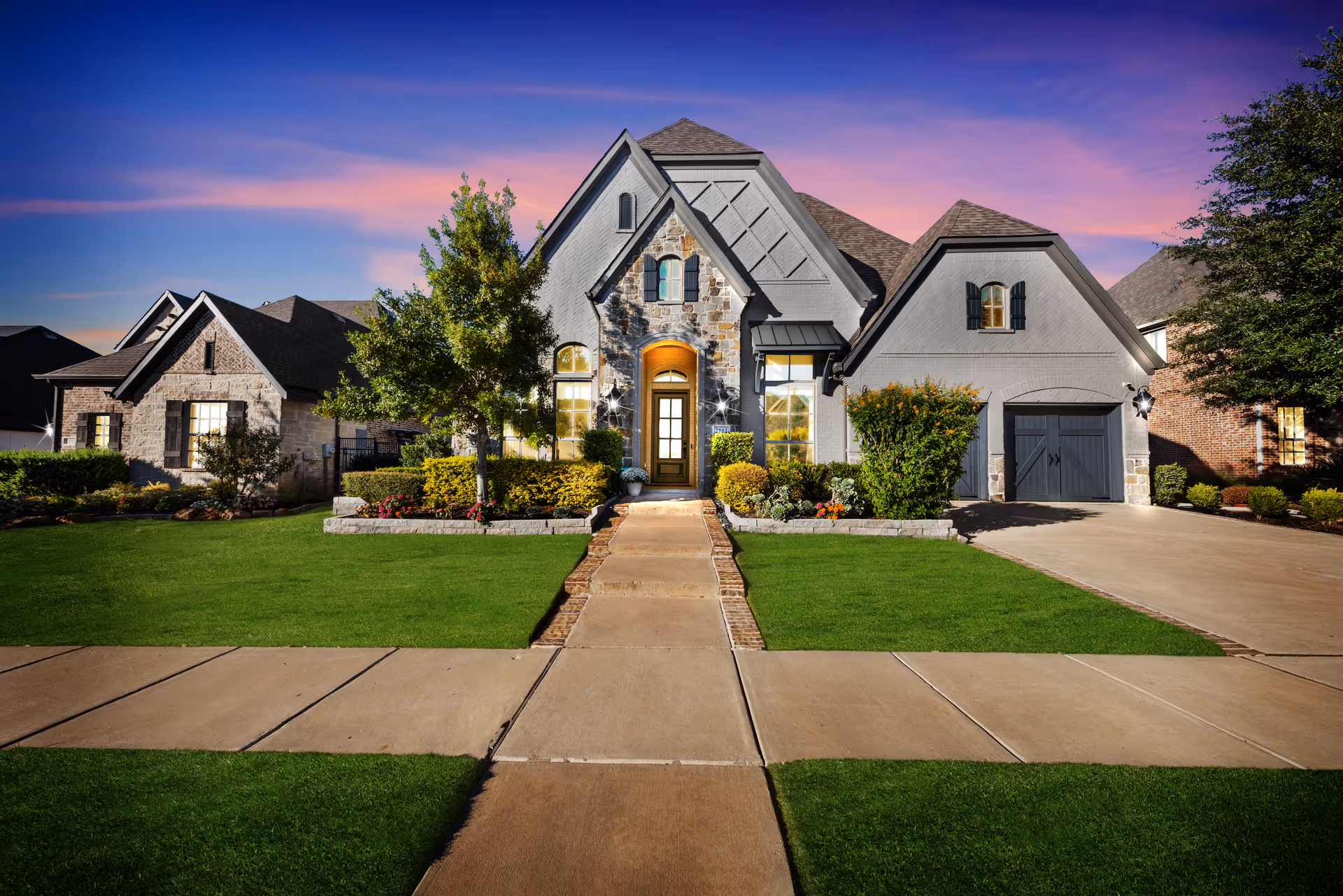 Natural-looking day to dusk conversion of residential property photo after