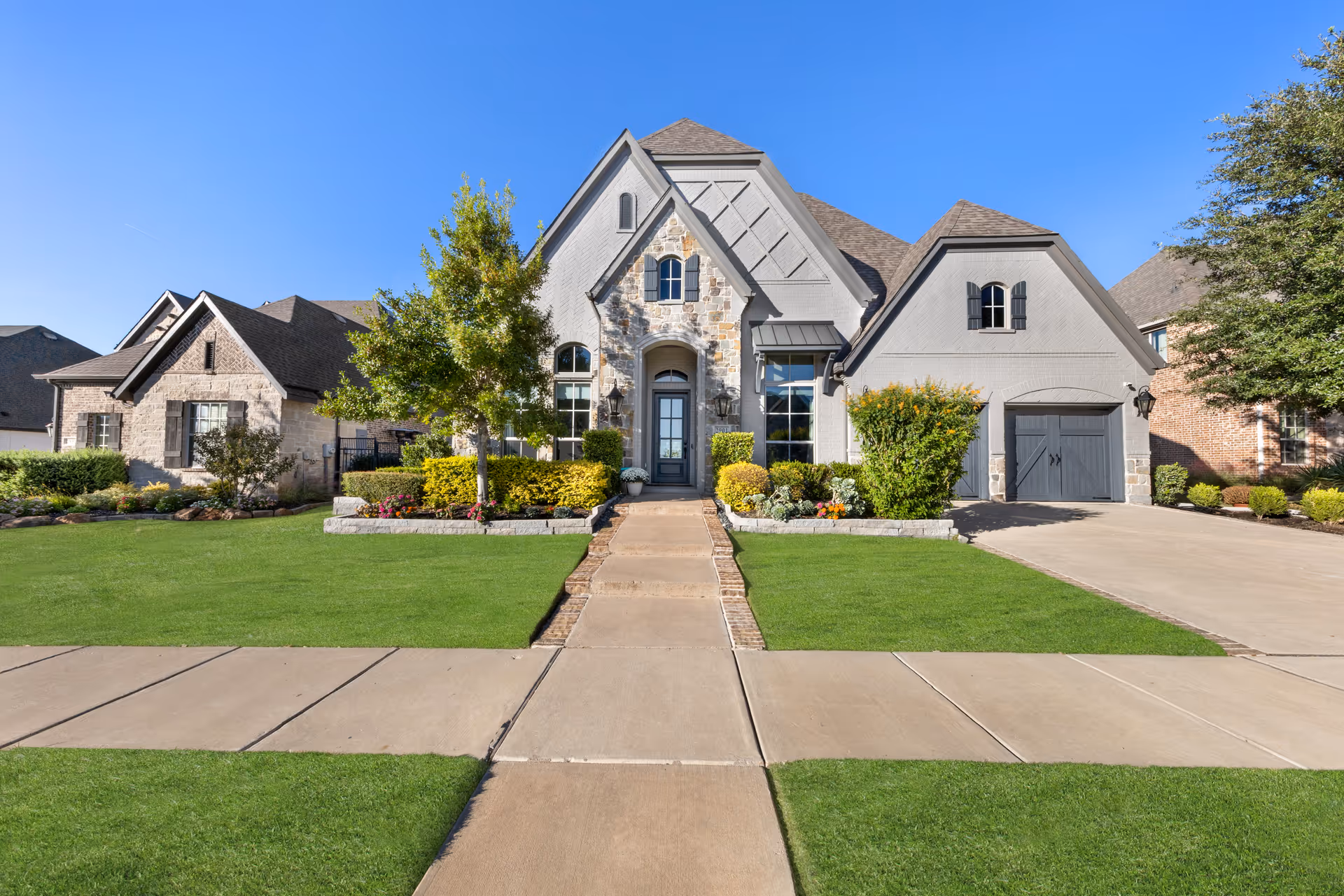 Twilight color grading on real estate photograph to enhance mood before