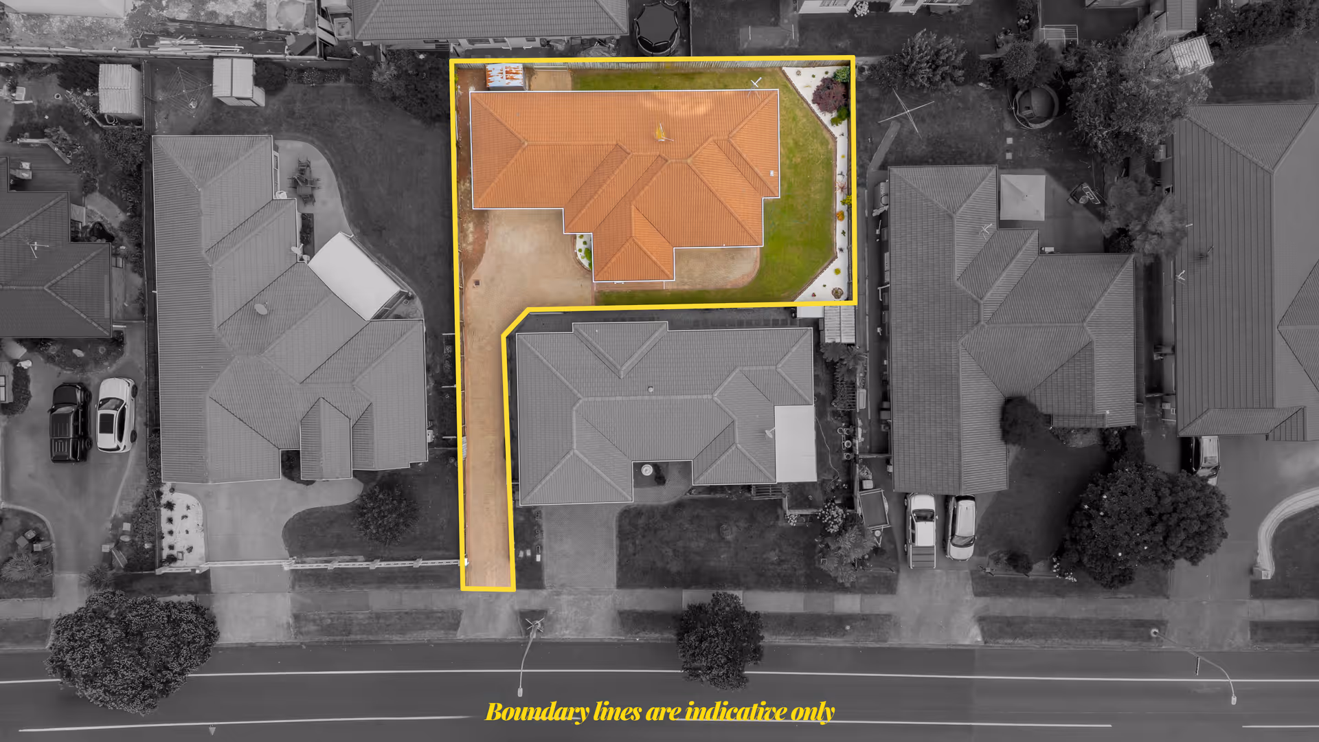 Aerial view of estate with enhanced